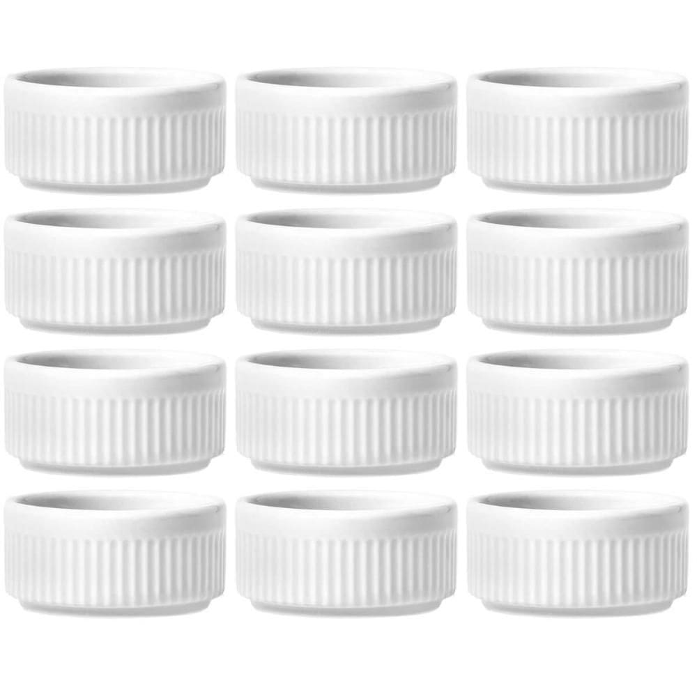 Kit 12 Tigelas Ramekins Porcelana 130ml Canelado Germer Branco Sobremesas Molhos Cremes