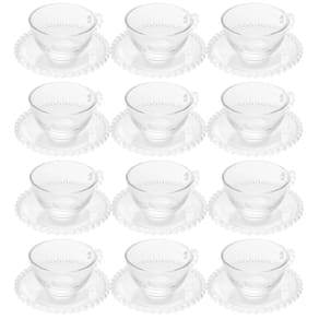 Jogo 12 Xícaras Cristal com Pires 180ml Café Chá Wolff Pearl Incolor Mesa Posta