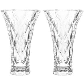2 Vasos de Vidro Lyor Diamond Transparente 13x20cm Decorativo para Arranjo de Flores