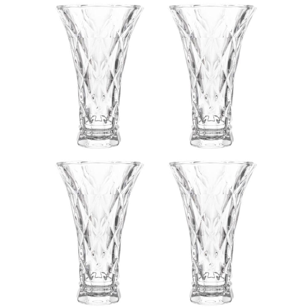 Kit 4 Vasos de Vidro Decorativo Lyor Diamond Transparente 13x20cm para Plantas Arranjos Flores