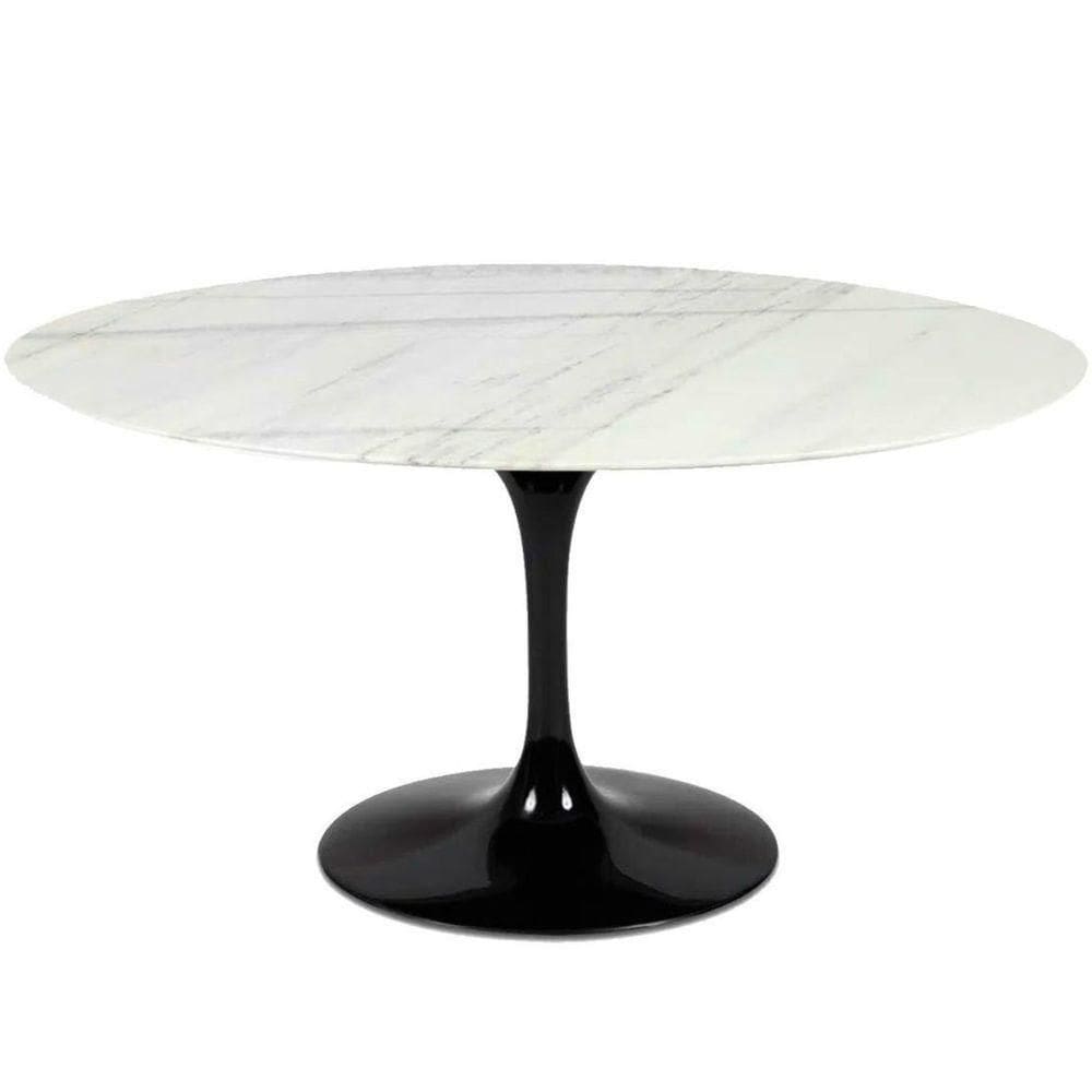 Mesa De Jantar Saarinen Oval 137x90 Cm Mármore Branco Extra Base Preta