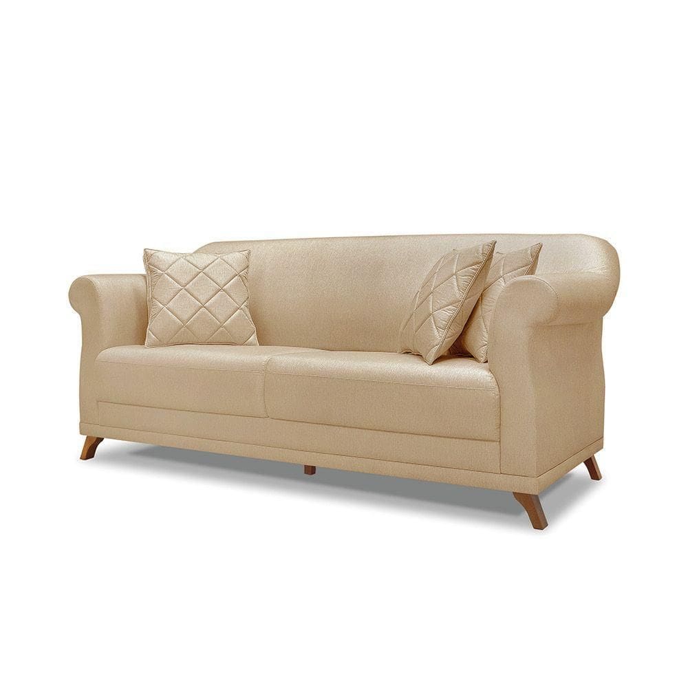 Sofá 3 Lugares Pé De Madeira Julieta 220 Cm Linho Dourado S04 - D`rossi