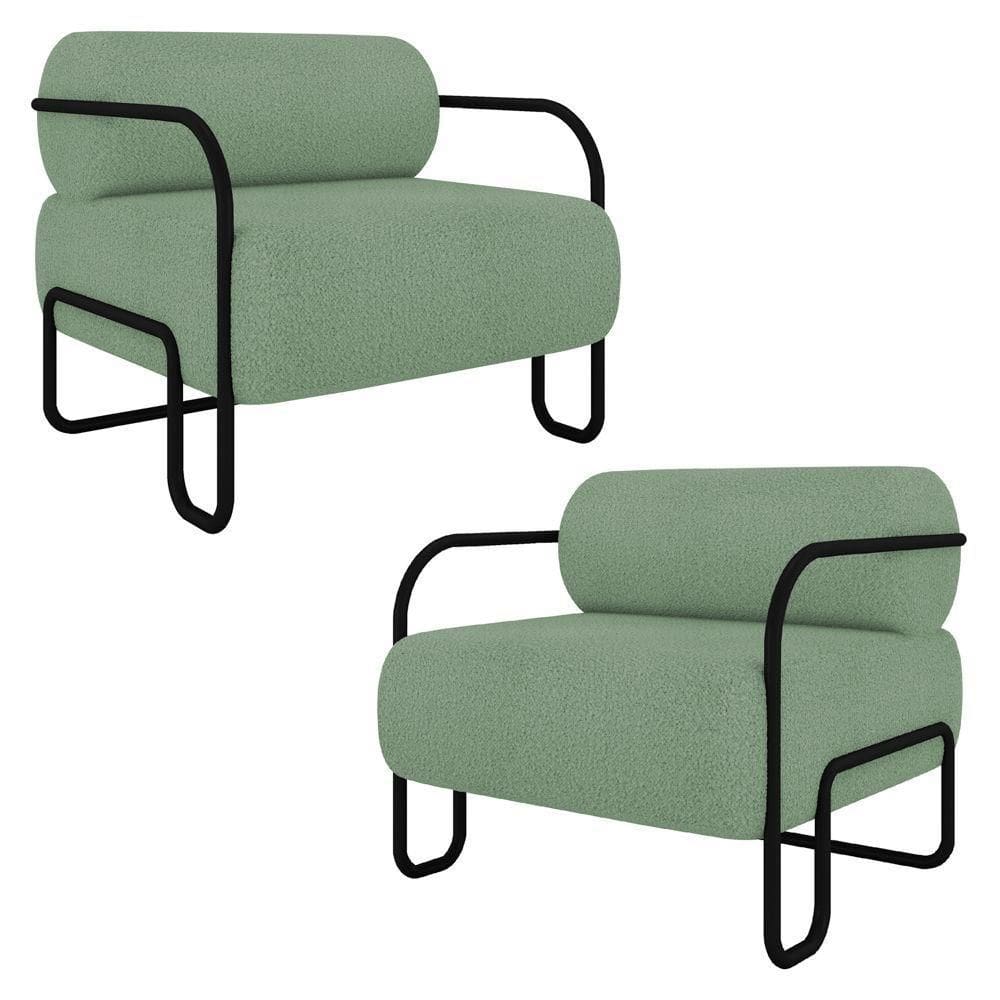 Poltrona Decorativa Para Sala Industrial Kit 2 Kira K04 Bouclê Oliva Mpozenato