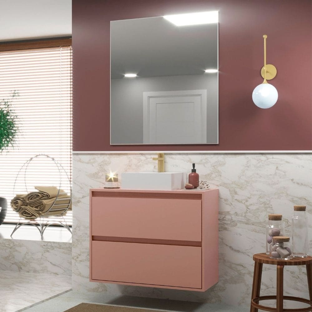 Gabinete para Banheiro com Cuba e Espelheira 80cm Mdf Salmao Dubai - On Móveis