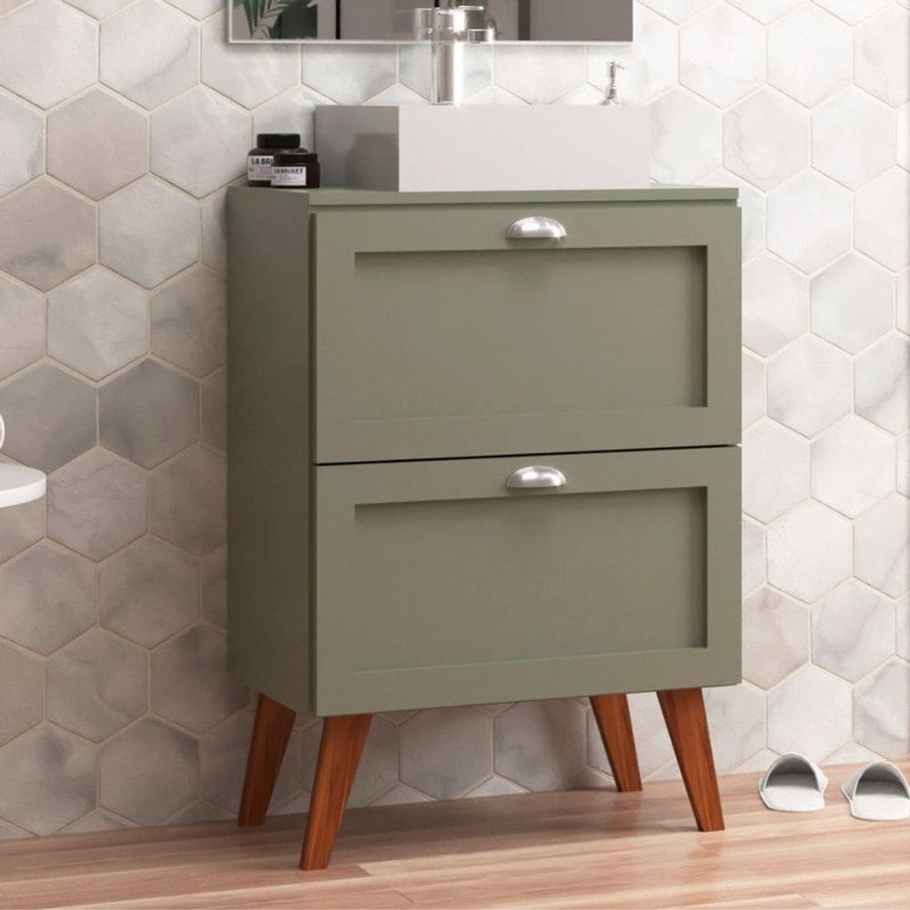 Gabinete para Banheiro com Tampo e Cuba 60cm Retro Mdf Verde Milano - On Móveis
