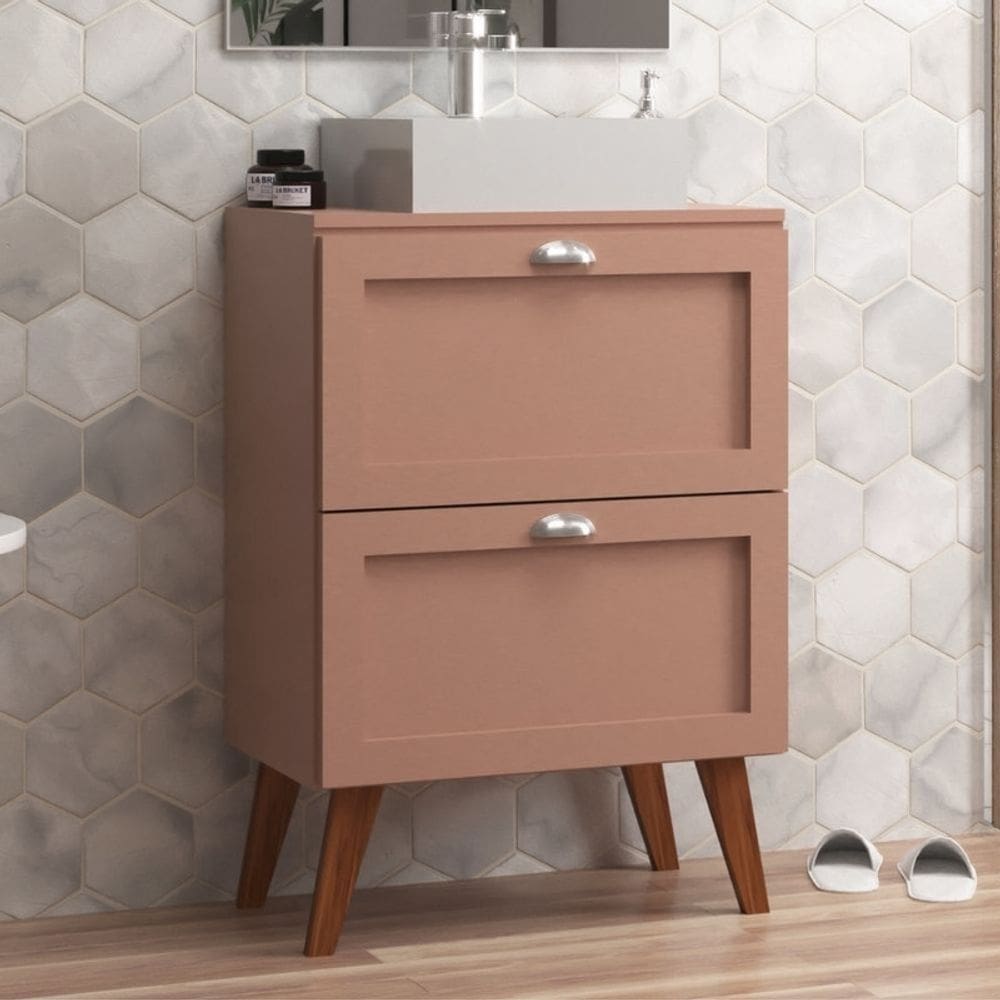 Gabinete para Banheiro com Tampo e Cuba 60cm Retro Mdf Salmao Milano - On Móveis