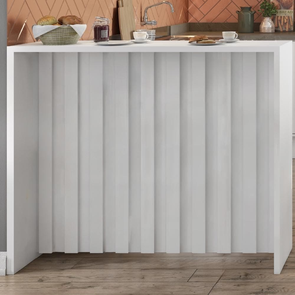 Balcão Ilha Ripado Milla Branco MDF 120cm Carraro
