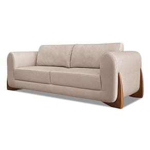 Sofá 3 Lugares Base De Madeira Clarissa 220 Cm Linho S04 - D`rossi Cor Areia