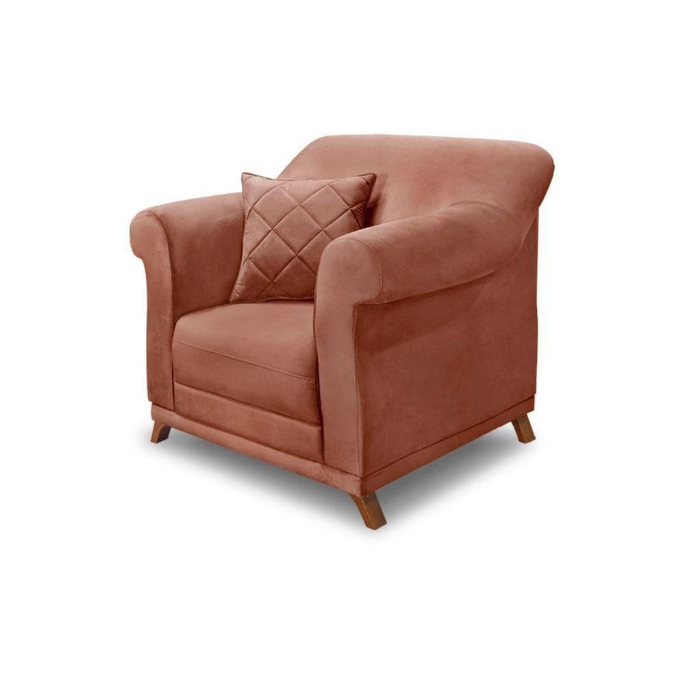 Poltrona Sala De Estar Pé De Madeira Julieta Veludo S04 - D`rossi Cor Cobre
