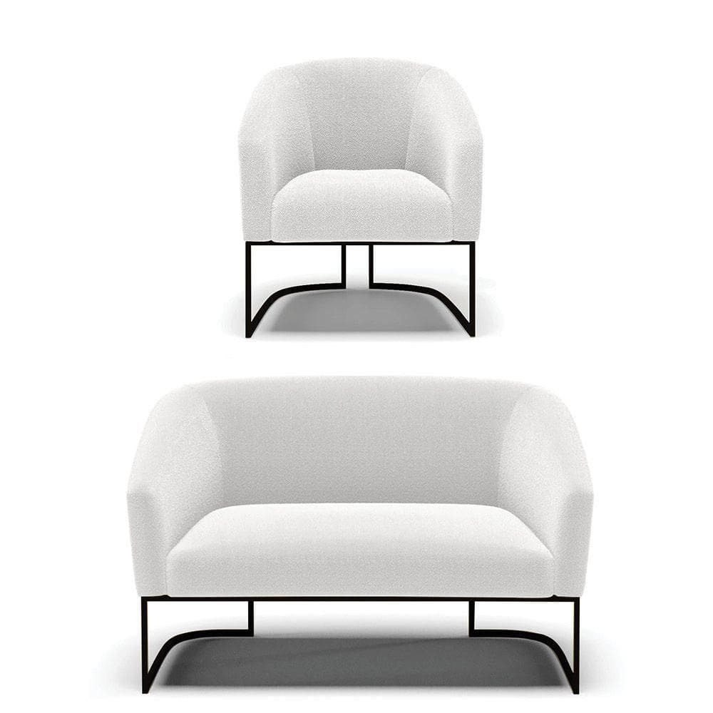 Sofá Namoradeira E Poltrona Base Industrial Preto Stella Bouclê D03 - D`rossi Cor Off White