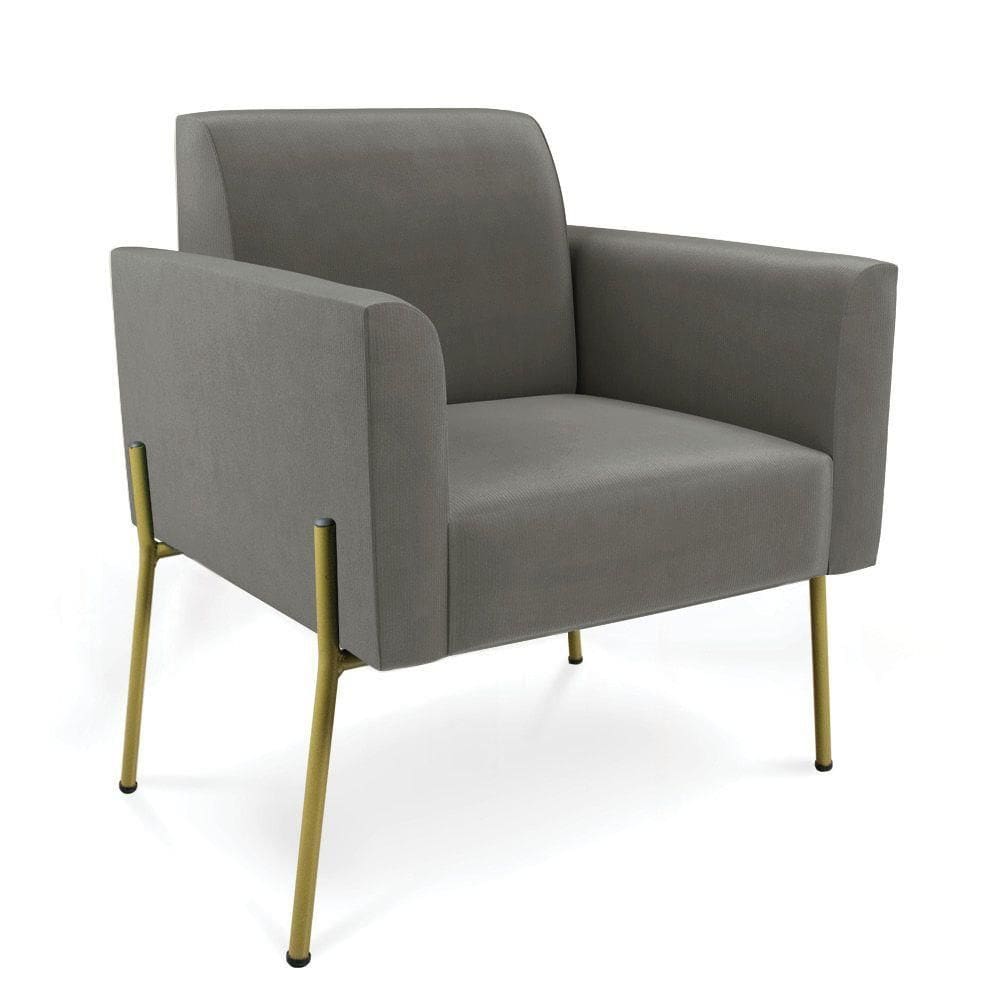 Poltrona Pé De Ferro Dourado Decorativa Marisa Suede D03 Marrom