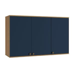 Armário Aéreo Celeste Kappesberg 100% Mdf 3 Portas Nogueira/azul 120cm