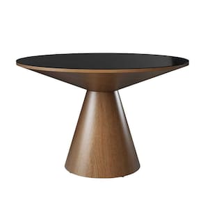 Mesa De Jantar Madri Cone Chanfrada Redonda Nozes 1.20 Cm Vidro Preto