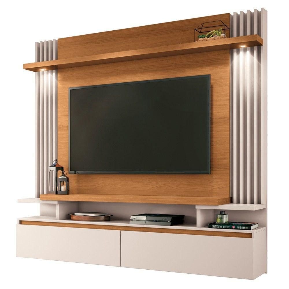 Painel Para Tv Suspenso 55 Pol. Ripado Khosmos H01 Off White-cinamomo