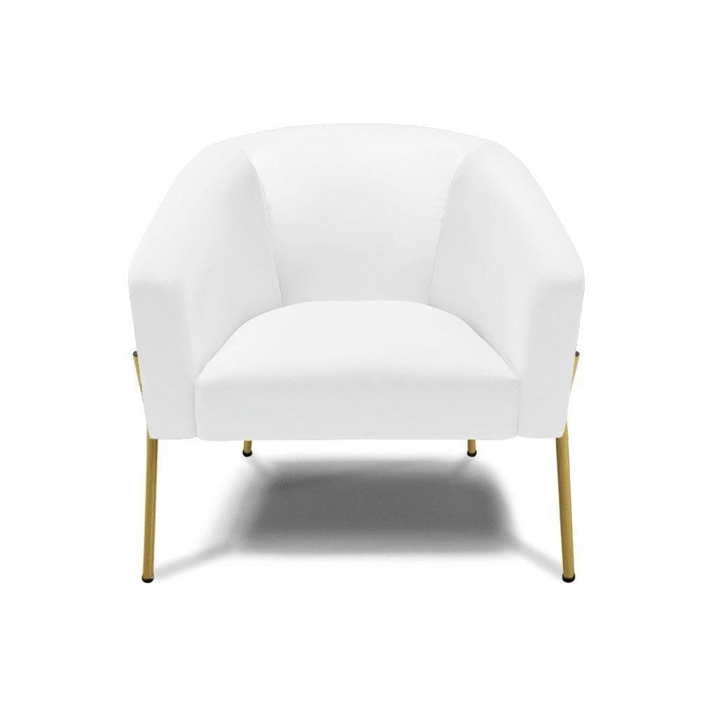 Poltrona Pé De Ferro Dourado Sala De Estar Stella Corino Branco D03 - D`rossi