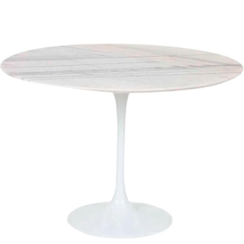 Mesa De Jantar Tulipa Saarinen Redonda 160 Cm Mármore Branco Extra Cor Branco