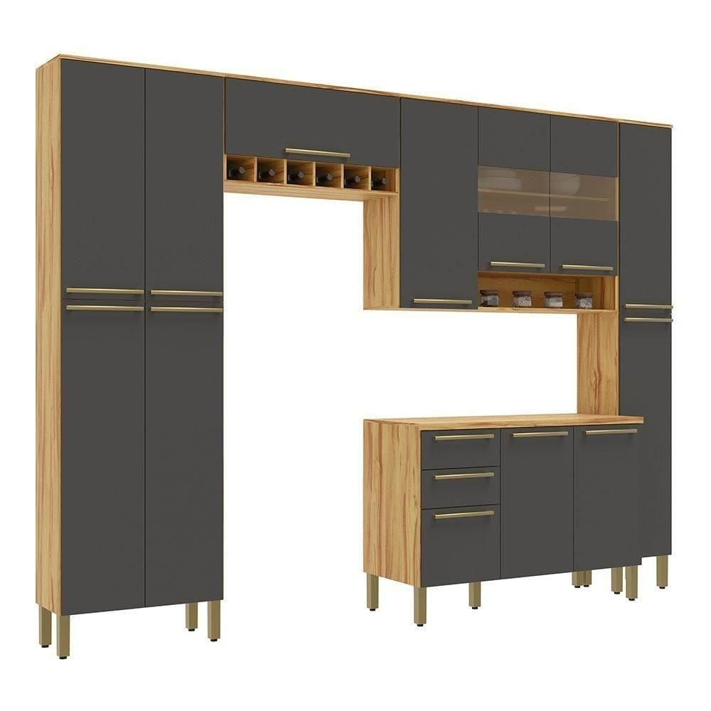 Cozinha Completa 100% Mdf Com 5 Peças 13 Portas 2 Gavetas Napoli Prime Rio Doce Amendoa-chumbo