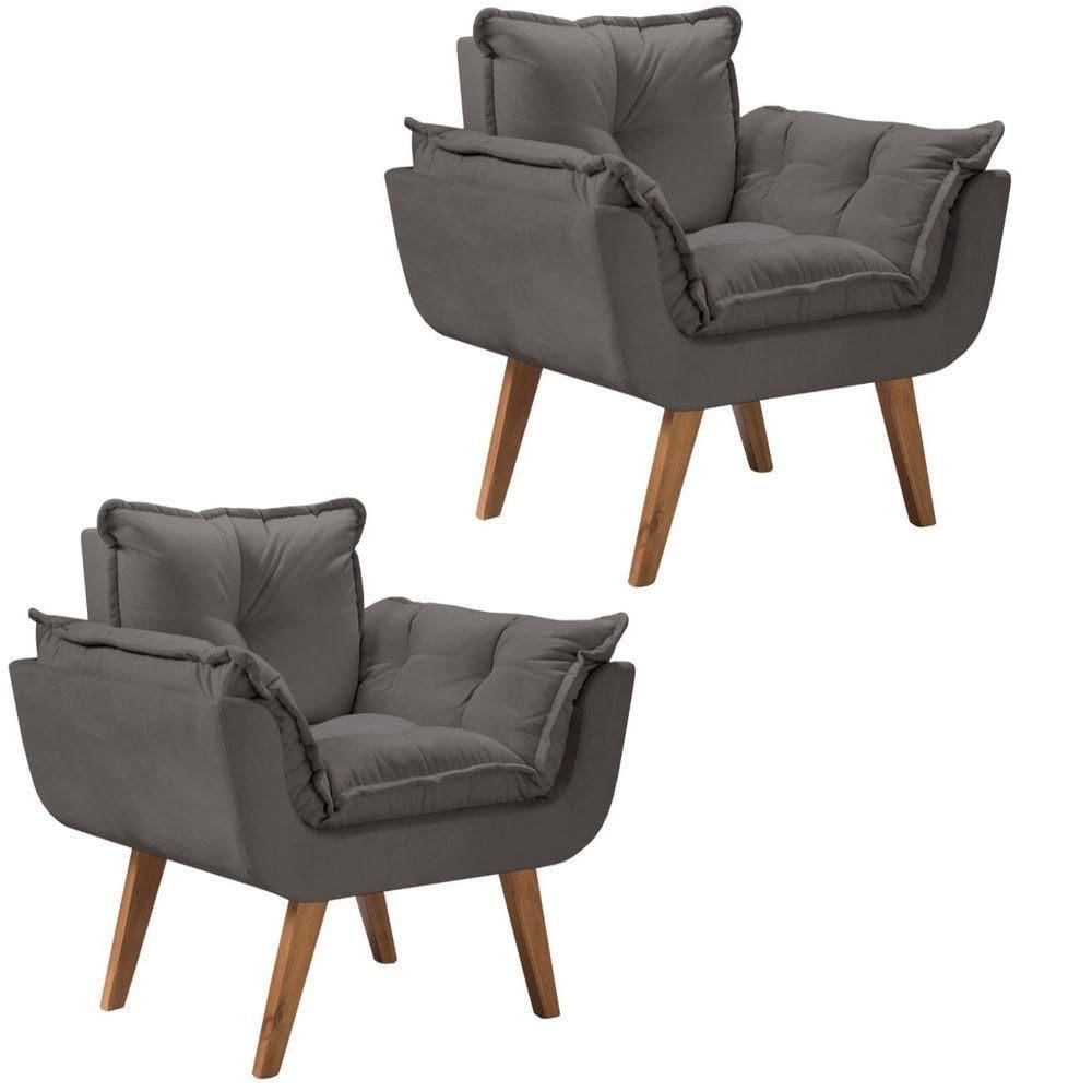 Kit 2 Poltronas Opalla Pés Palito 1 Lugar Suede