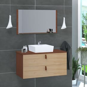 Conjunto Gabinete de Banheiro Berlim 60 Cm Marrom Freijo