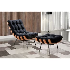 Poltrona para Sala de Estar Coral com Puff - caixa com 2 Unidade - Preto