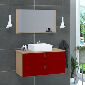 Conjunto Gabinete de Banheiro Berlim 80 Cm freijo vinho