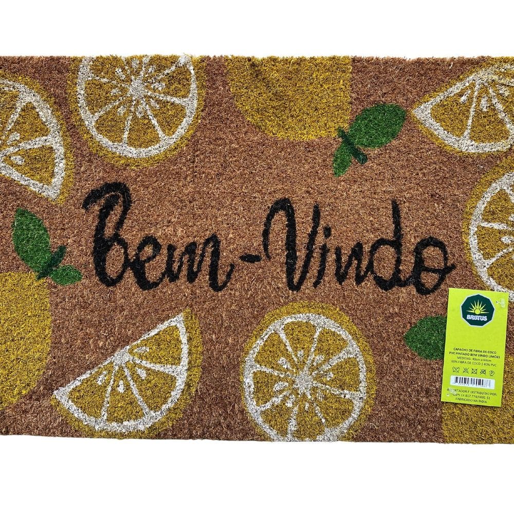 Capacho de Fibra de Coco Pvc Pintado Bem-vindo Limoes 40cm X 60cm Bege / Amarelo