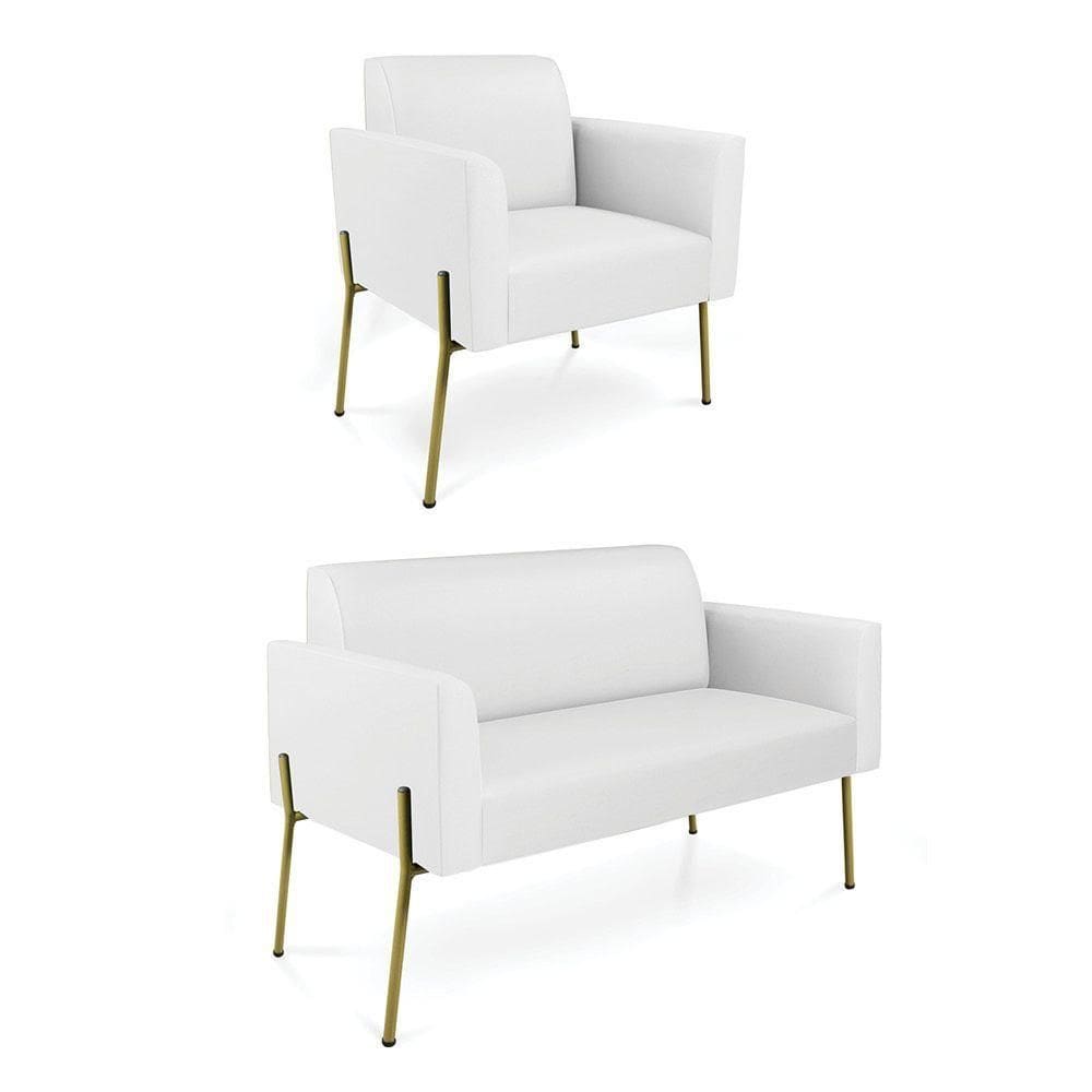 Sofá Namoradeira E Poltrona Pé De Ferro Dourado Marisa Corino Branco D03