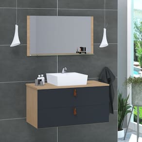Conjunto Gabinete de Banheiro Berlim 60 Cm freijo titanium