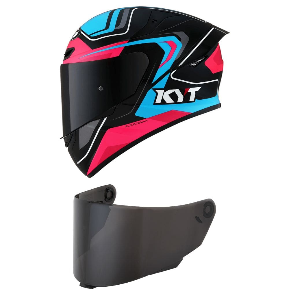 Capacete KYT TT Course Overtech Preto Azul e Rosa Mais Viseira Fumê