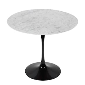 Mesa De Jantar Tulipa Saarinen Redonda 110 Cm Mármore Carrara Base Preta