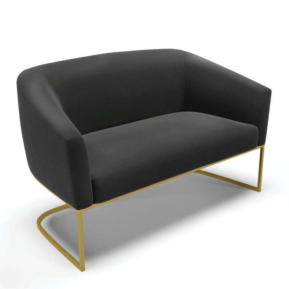 Sofá Namoradeira 2 Lugares Base Industrial Dourado Stella Suede D03 - D`rossi Cor Preto