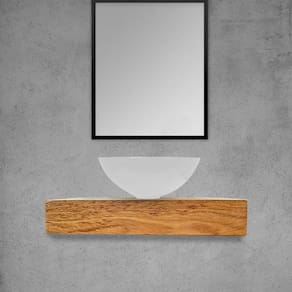 Kit Bancada Madeira Maciça Banheiro Lavabo Com Cuba Branca Estilo Industrial 90 Cm X 40 Cm Marrom