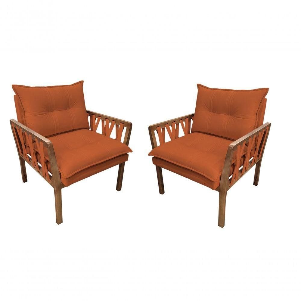Kit 2 Poltronas Decorativa Luxo Safira Dora Bela Cor 0126 Ferrugem