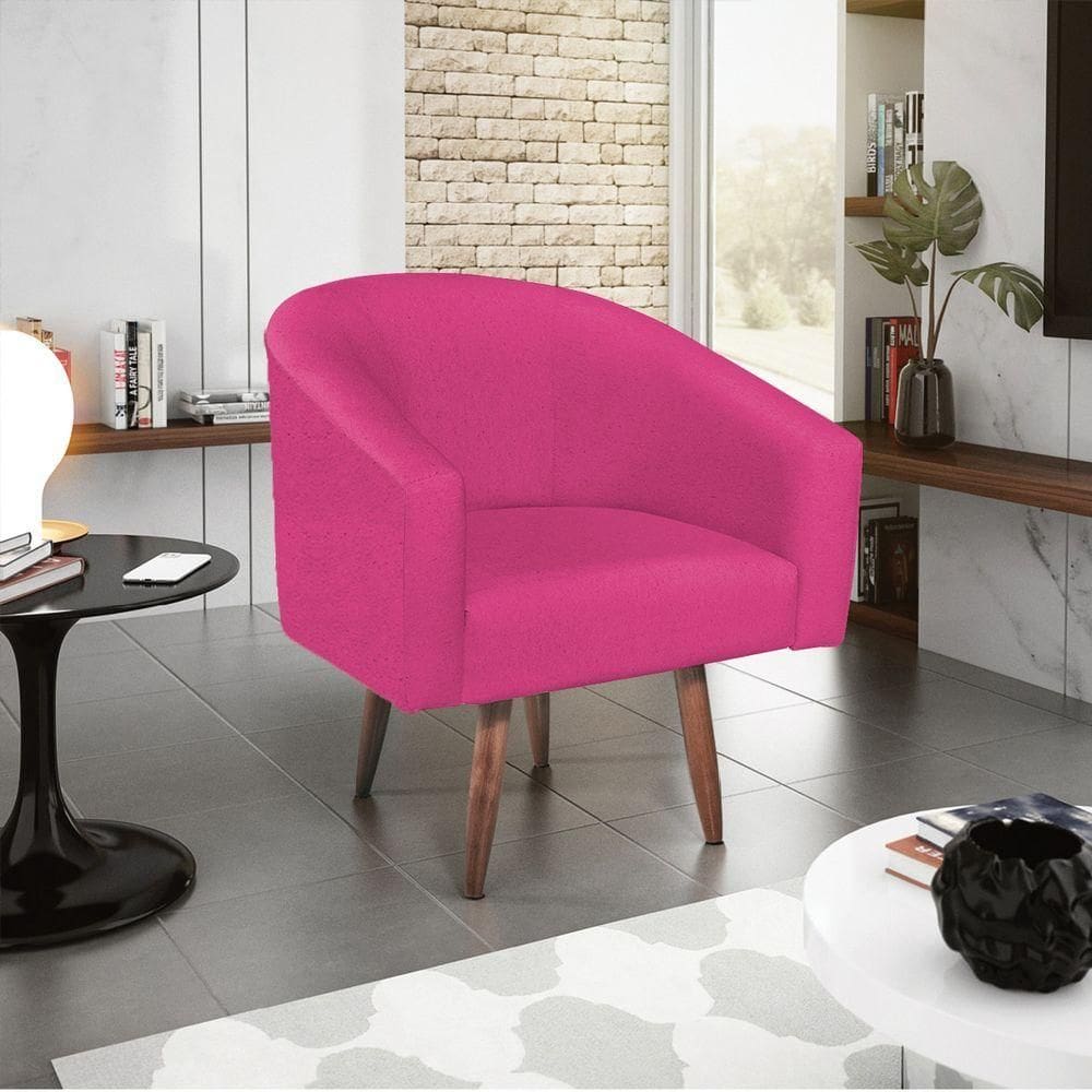 Poltrona Decorativa Luiza Pés Palito Suede Pink