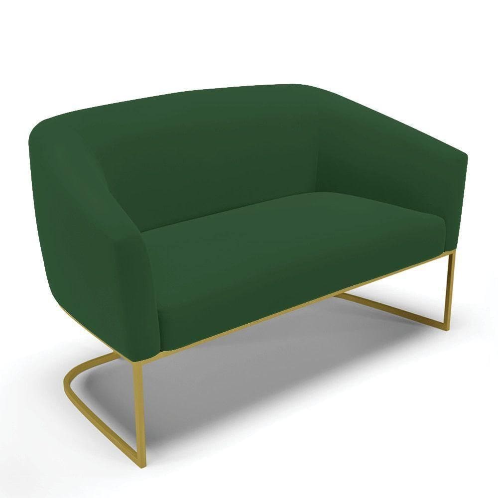 Sofá Namoradeira 2 Lugares Base Industrial Dourado Stella Veludo D03 - D`rossi Cor Verde