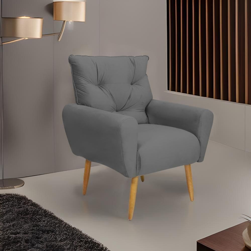 Poltrona Decorativa Para Denver Veludo Matrix - Chumbo Chumbo