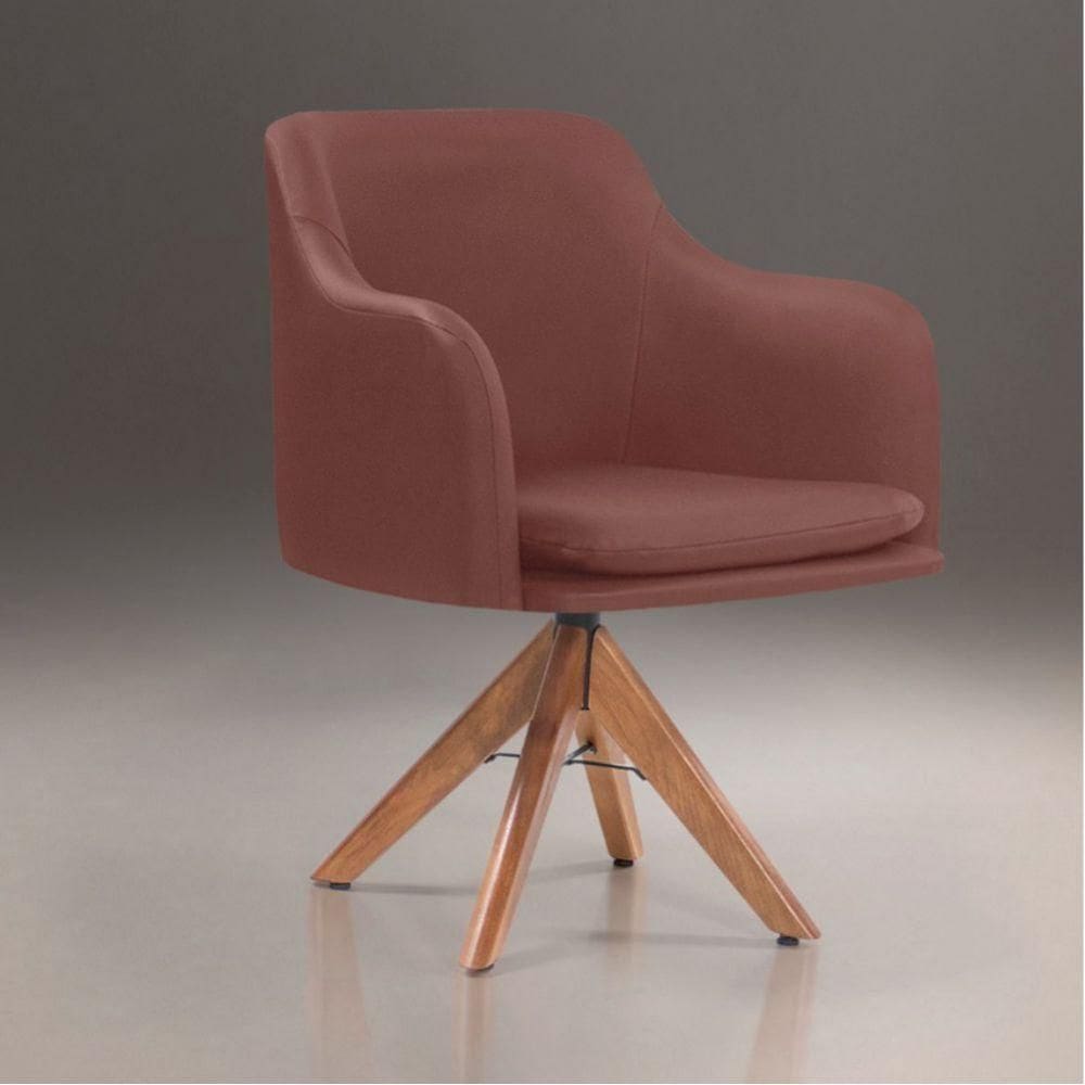 Poltrona Messina em Couro e Base Giratória Madeira Havana