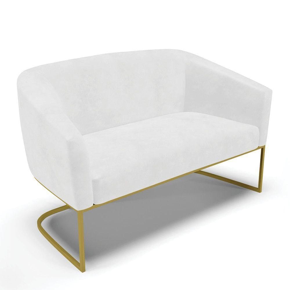Sofá Namoradeira 2 Lugares Base Industrial Dourado Stella Corano D03 - D`rossi Cor Branco