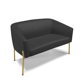 Sofá Namoradeira 2 Lugares Pé De Ferro Dourado Stella Corino Preto D03 - D`rossi