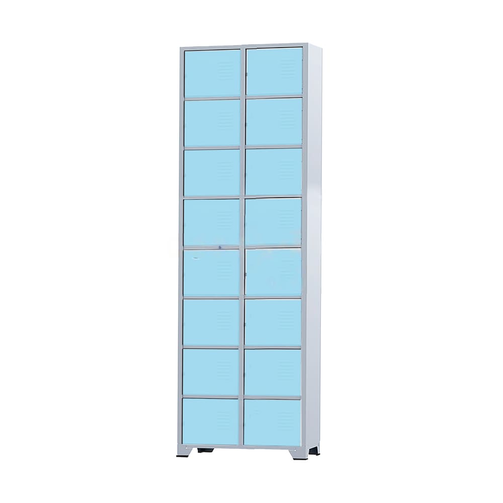 Armário Roupeiro De Aço 16 Portas Para Vestiário Academia Locker Azul Claro com Chave
