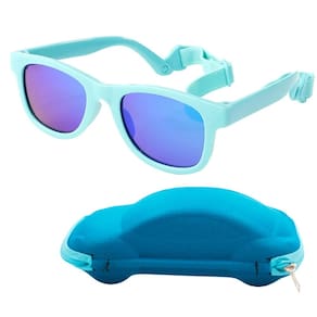 Óculos de Sol Flexível Bebê + Case Carrinho + Suporte Elástico Verde Água