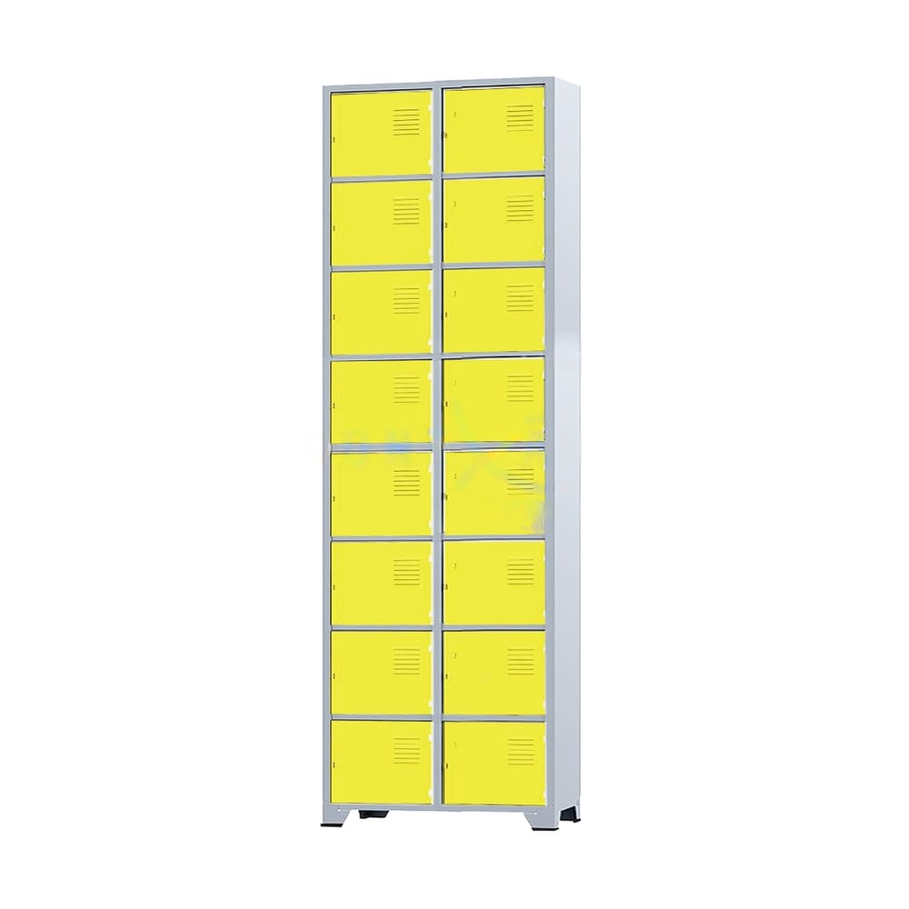 Armário Roupeiro De Aço 16 Portas Para Vestiário Academia Locker Amarelo com Chave