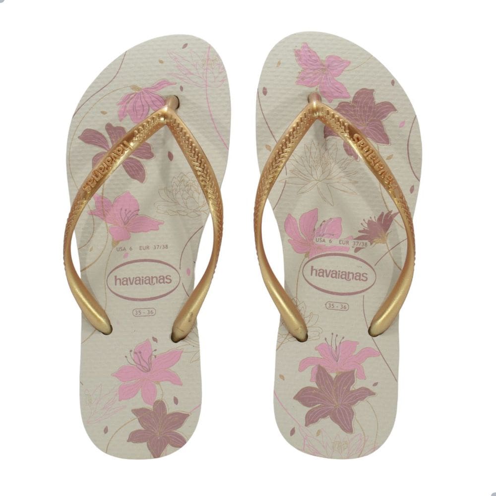 Chinelo Feminino Havaianas Slim Organic-Bega/Dourado