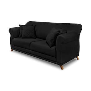 Sofá 3 Lugares Pé De Madeira Julieta 200 Cm Suede S04 - D`rossi Cor Preto