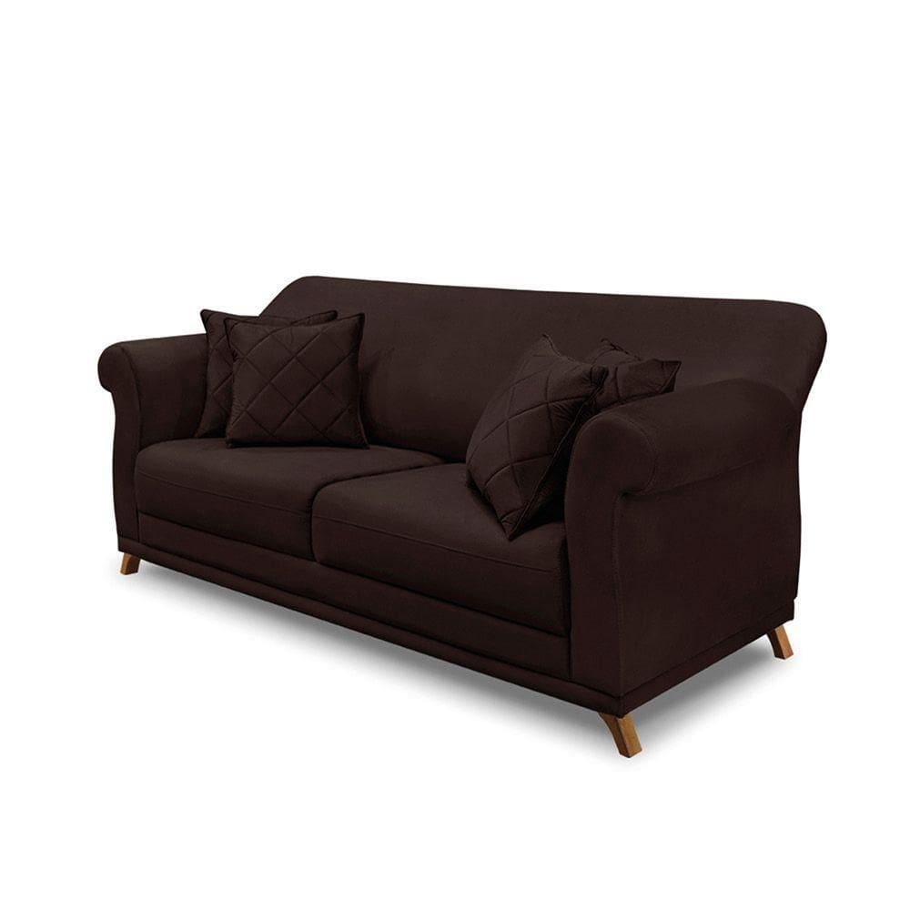 Sofá 3 Lugares Pé De Madeira Julieta 220 Cm Suede S04 - D`rossi Cor Café