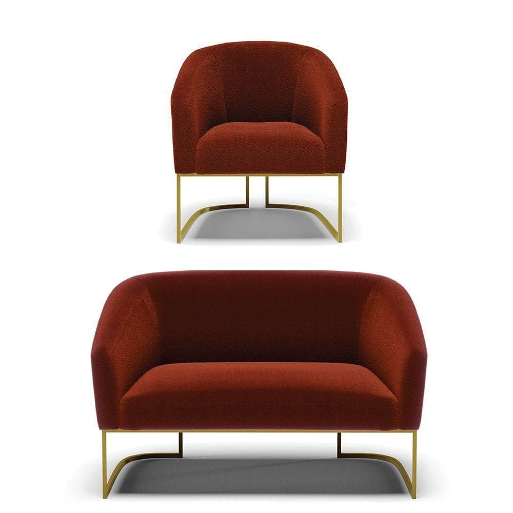 Sofá Namoradeira E Poltrona Base Industrial Dourado Stella Bouclê D03 - D`rossi Cor Terra