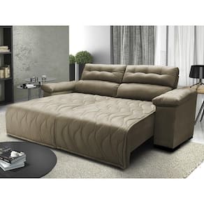 Sofá 2,42m Retrátil E Reclinável Com Molas Cama Inbox Top Tecido Suede Velusoft Castor