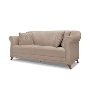 Sofá 2 Lugares Pé De Madeira Julieta 160 Cm Linho S04 - D`rossi Cor Areia