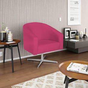 Poltrona Decorativa Luiza Base Giratória De Metal Suede - Doce Sonho Móveis Pink