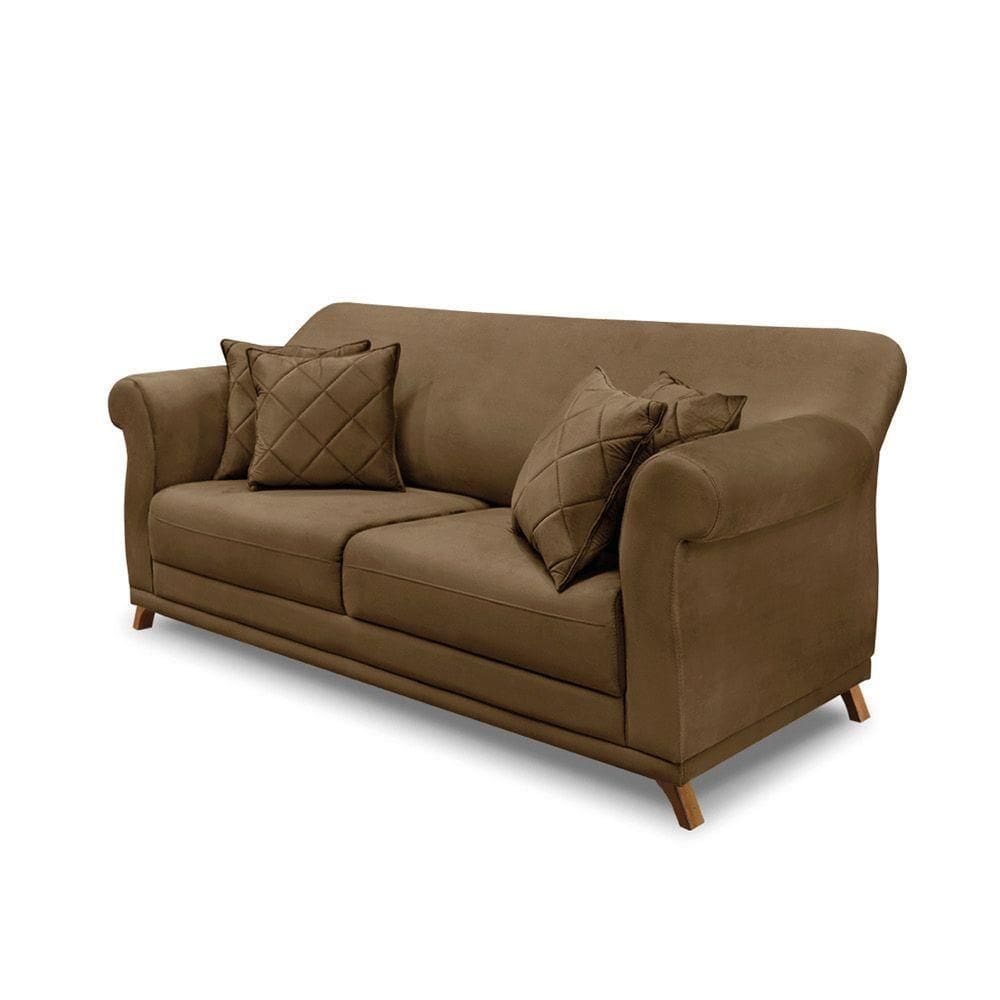 Sofá 3 Lugares Pé De Madeira Julieta 220 Cm Suede Caramelo S04 - D`rossi